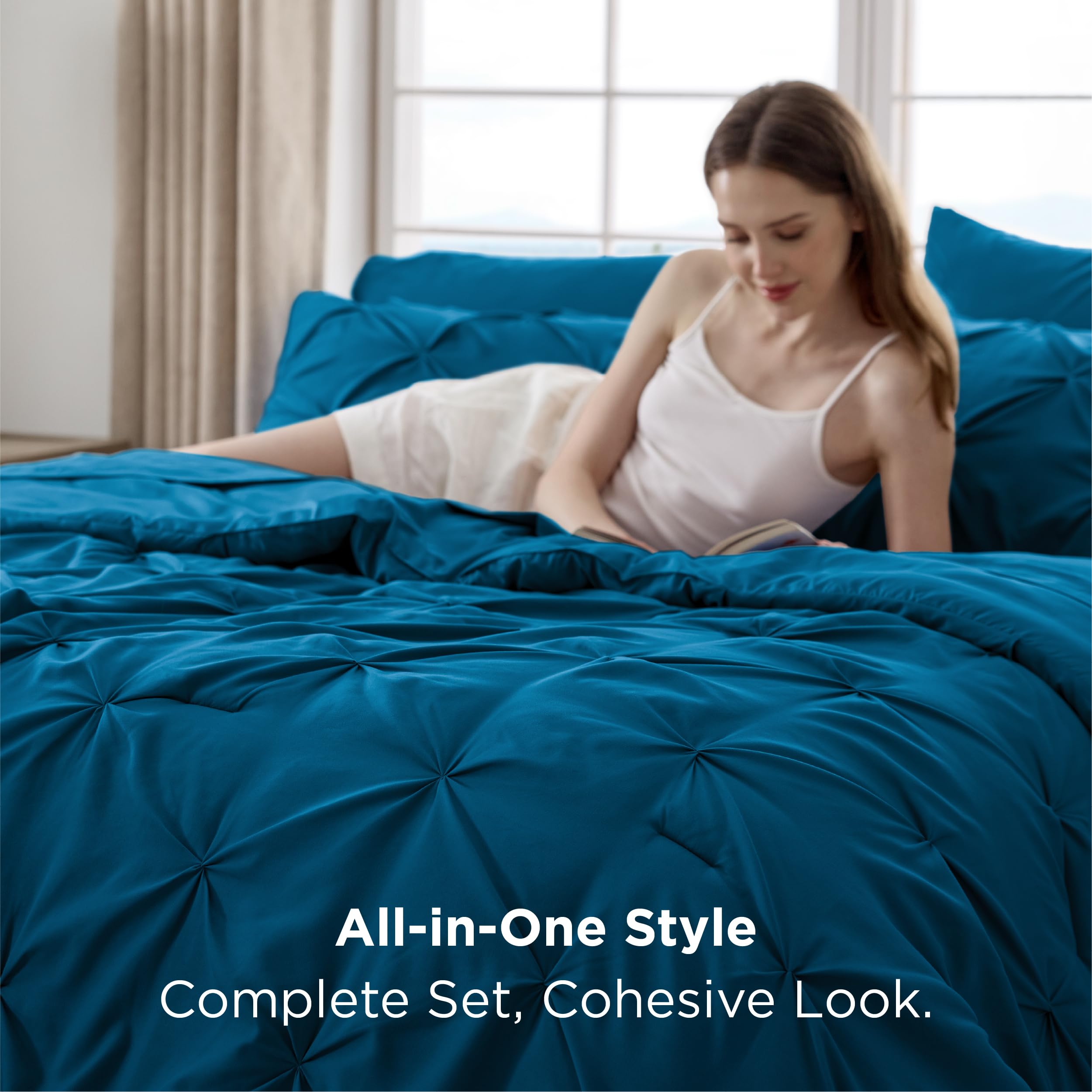 Amazon.com: Bedsure Queen Comforter Set Teal - Bed in a Bag